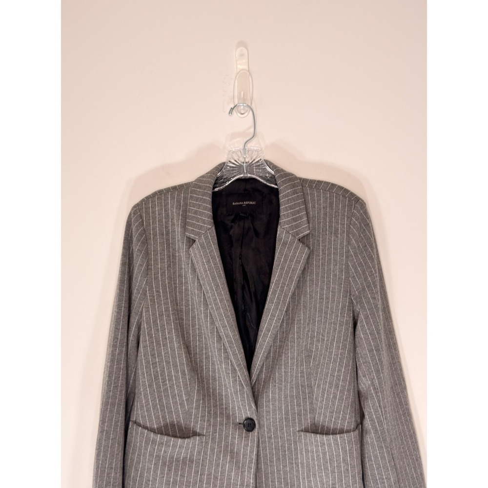 Banana Republic Pinstripe Knit Blazer Women's Gray White Office Career Preppy 12 - Picture 3 of 12